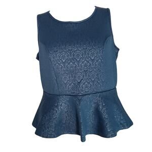 NWT Miss Tina teal peplum filigree sleeveless blouse size large
